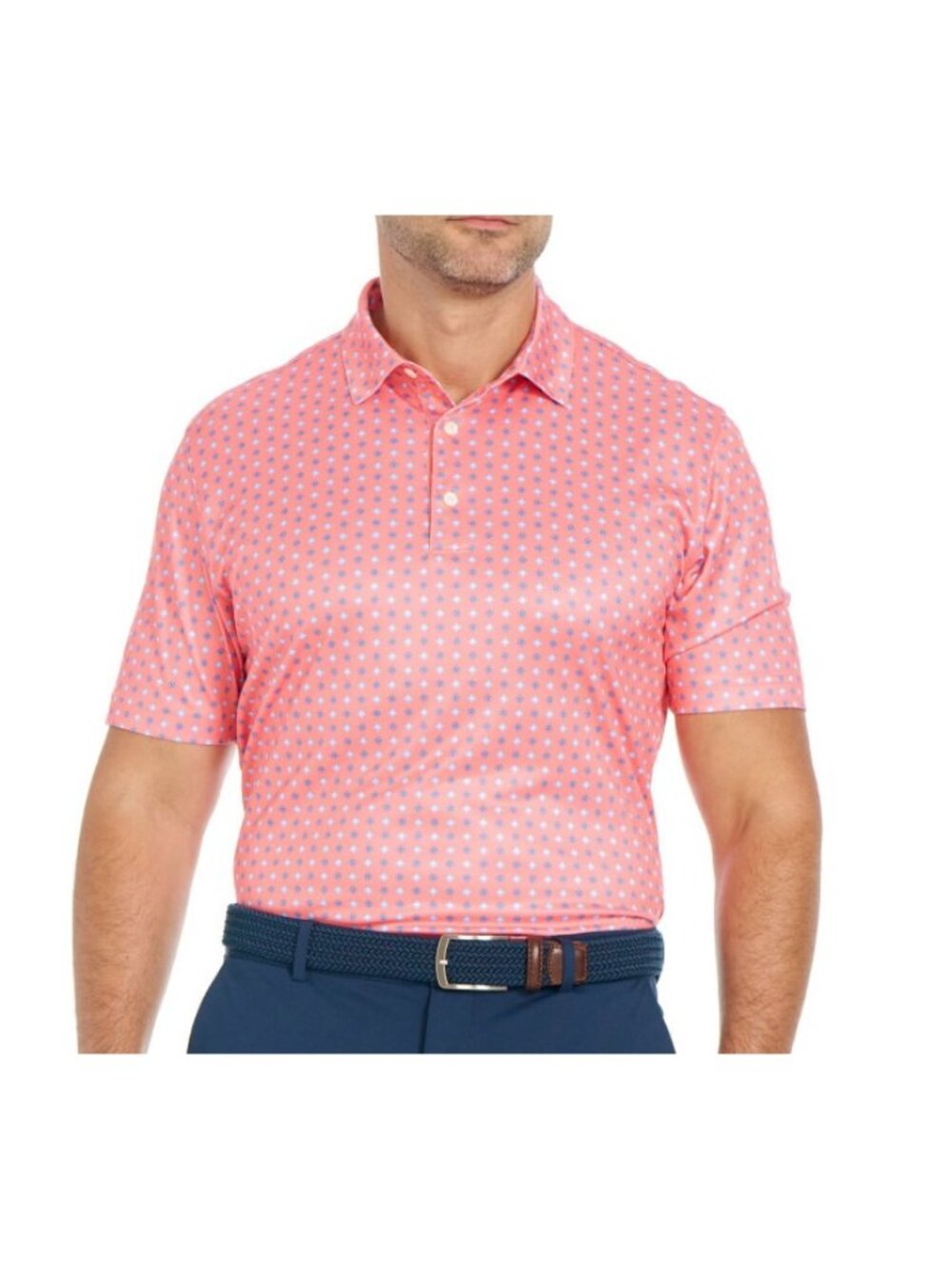 Greg Norman Coral/Blue Men's Moisture Wicking Performance Golf Polo-Size Small